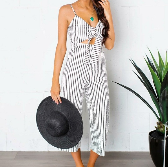 Pants - Striped tie front jumpsuit